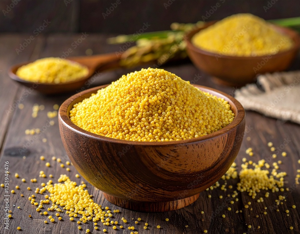 Foxtail Millet (Kakum - Kangni) in a wooden Bowl