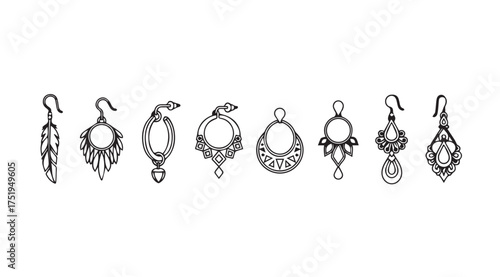 Artistic sketch collection of elegant hand-drawn ethnic style earrings vector