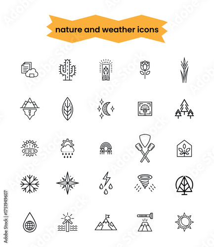 Nature and weather icon set vector graphics scalable illustration for design projects