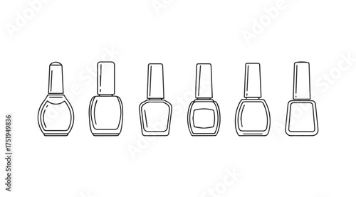 Collection of simple hand drawn nail polish bottles displayed in a row vector