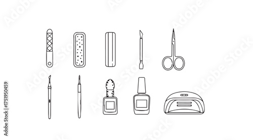 Manicure and pedicure tools collection set hand drawn sketch style for nail care vector