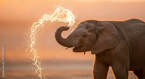 Elephant spraying water trunk wildlife animal nature africa