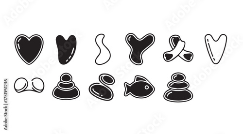 Collection of gua sha beauty tools and facial rollers for skincare and wellness treatments vector