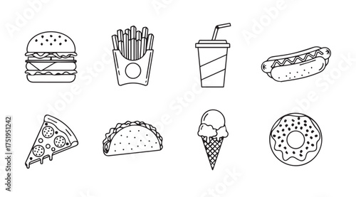 Hand drawn sketch style fast food icons collection for creative projects and design vector