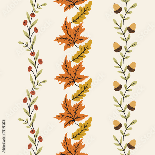 Autumn Leaves and Botanicals Vector Seamless vertical Borders Set