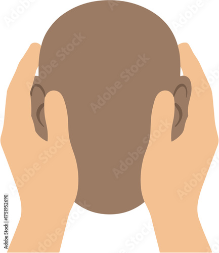 Simple Flat Head Massage Illustration with Hands Giving Treatment