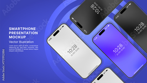 Realistic Smartphone Mockup – 3D Vector Mobile Phone Presentation Banner for UI UX and App Design. Vector.