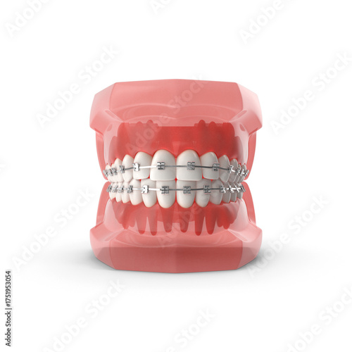 Dental orthodontic model of human teeth with braces
