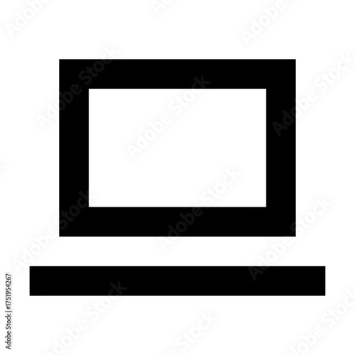 Simple black and white icon representing a laptop computer with a horizontal bar.