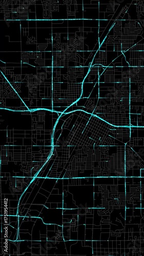 Urban Traffic Flow Map Simulation in Las Vegas, Nevada, GPS Smart city route Transportation Portrait