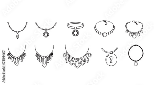 Collection of elegant necklaces and bracelets hand-drawn sketch style for fashion design vector