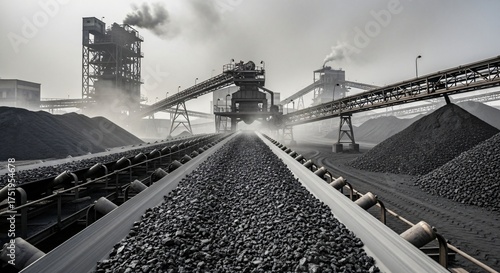 Industrial coal mining operation conveyor belt production
