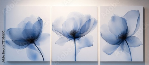 Wallpaper Mural Abstract Blue Flowers Triptych Torontodigital.ca