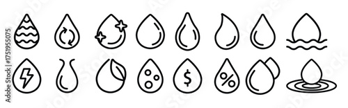 water drop vector thin line icons set