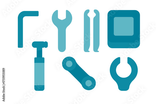 Essential bicycle repair tools set with wrench pump and chain link icons
