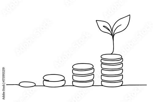 tree and coins,
Line Drawing of Financial Growth,
Coin Stacks and Plant Symbolizing Investment