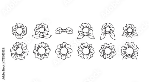 Hand drawn scrunchies and hair accessories collection for fashion and beauty designs vector