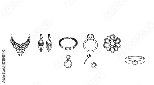 Collection of elegant jewelry designs sketch art fashion accessories fine gemstone pieces vector