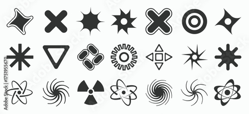 Y2K trendy shapes, signs and symbols, millennial abstract elements, collection of retro design shapes.