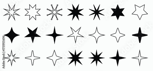 Y2K trendy star shapes, signs and symbols, millennial abstract elements, collection of retro design shapes.