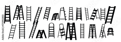 step ladder icons set cartoon style