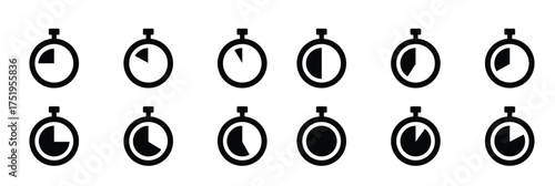 stopwatch icon in different style vector illustration. two colored and black stopwatch vector icons designed in filled, outline, line and stroke style can be used for web, mobile, ui