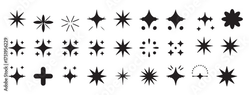  thirty black sparkle star twinkle icons set isolated