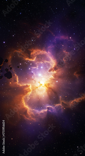 Wallpaper Mural An ultra hd aesthetic wallpaper with a nebula with orange and purple clouds and bright stars in a dark sky view Torontodigital.ca