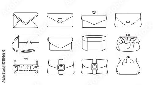 Collection of diverse handbag silhouettes showcase stylish fashion accessory designs vector