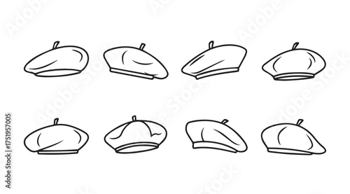 Collection of hand drawn beret hats in various artistic styles and perspectives vector