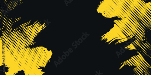 Abstract Geometric Yellow Frame Grunge Texture With Halftone Pattern Design In Black Background. vector grunge illustration eps10