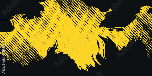 Abstract Geometric Yellow Frame Grunge Texture With Halftone Pattern Design In Black Background. vector grunge illustration eps10