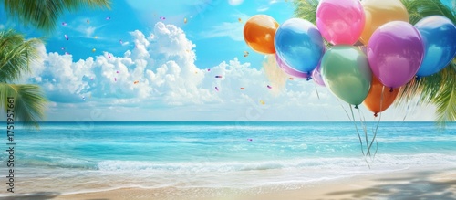 Wallpaper Mural Colorful Balloons Floating Over Tropical Beach Torontodigital.ca