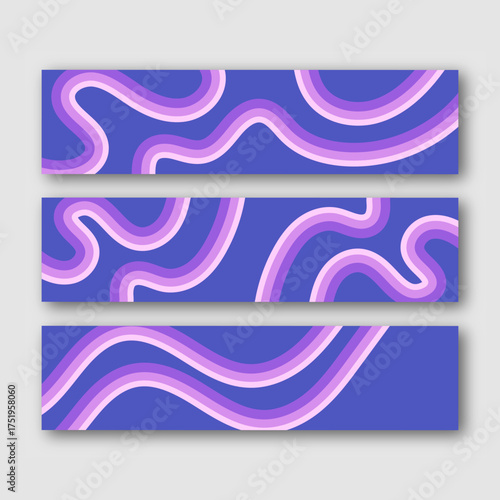 Modern Abstract Wavy Line LinkedIn Banner Background Set in Purple and Blue
