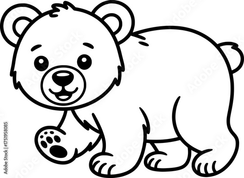 Adorable Bear Cub Coloring Page Vector Illustration for Kindergarten Learning Activity
