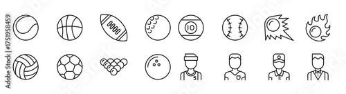 Sport balls icon set in thin line style