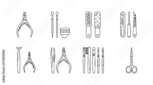 Set of professional manicure and pedicure tools for nail care and beauty vector