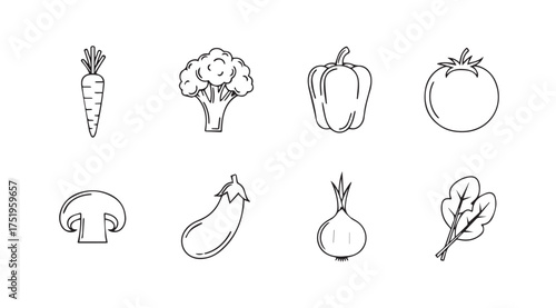 Hand drawn sketch vegetables collection featuring carrot broccoli bell pepper tomato mushroom eggplant onion spinach vector