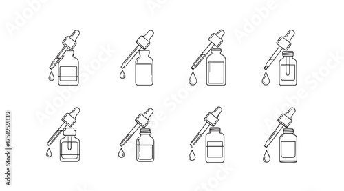 Skincare serum dropper bottle icon set realistic sketch style for beauty and cosmetics application vector
