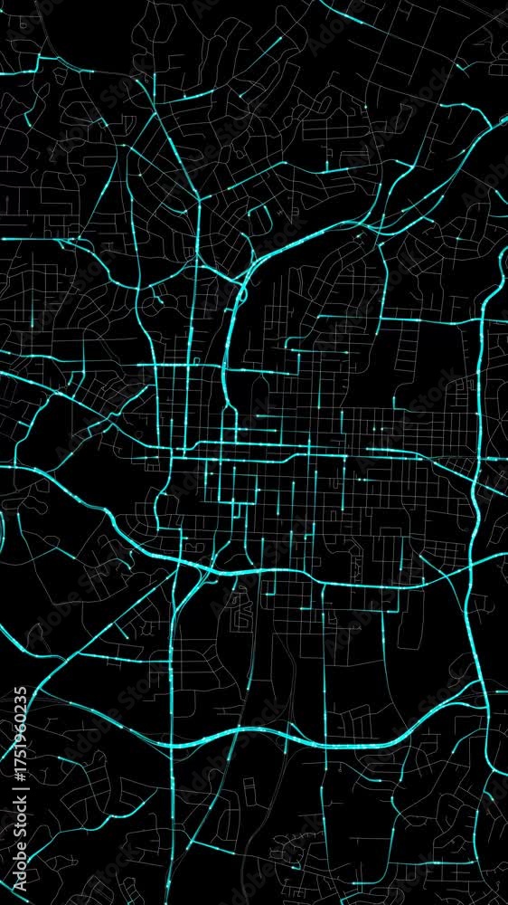 Urban Traffic Flow Map Simulation in Raleigh, North Carolina, GPS Smart ...