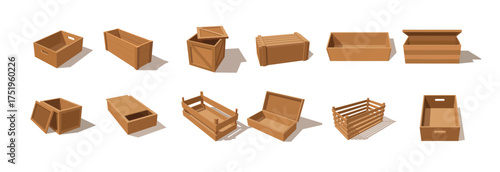wooden boxes vector parcels for goods packaging