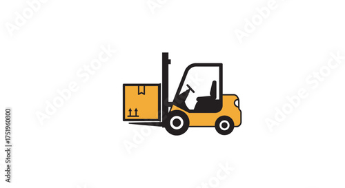 A yellow forklift truck carrying a cardboard box, depicted as a simple graphic illustration.