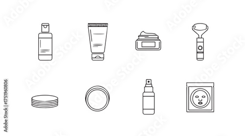 Set of skincare product icons for beauty routine and personal care collection vector