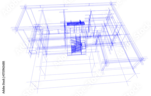 House building sketch architectural 3d illustration