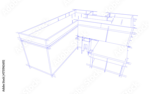 House building sketch architectural 3d illustration