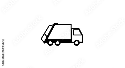 Simple line art illustration of a garbage truck in black and white.