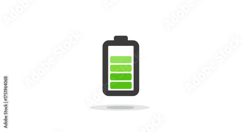 Graphic illustration of a battery icon showing three-quarters charge level on a white background.