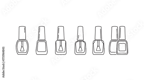 Collection of sketch style nail polish bottles in a line for beauty and fashion vector
