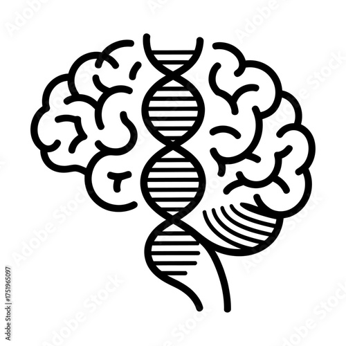 black silhouette of a brain with DNA strand symbolizing genetics and intellect