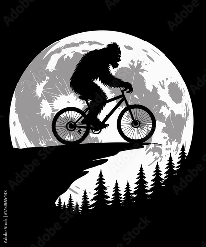 Funny Bigfoot Riding Bike For Bikers! Cool Sasquatch Moon